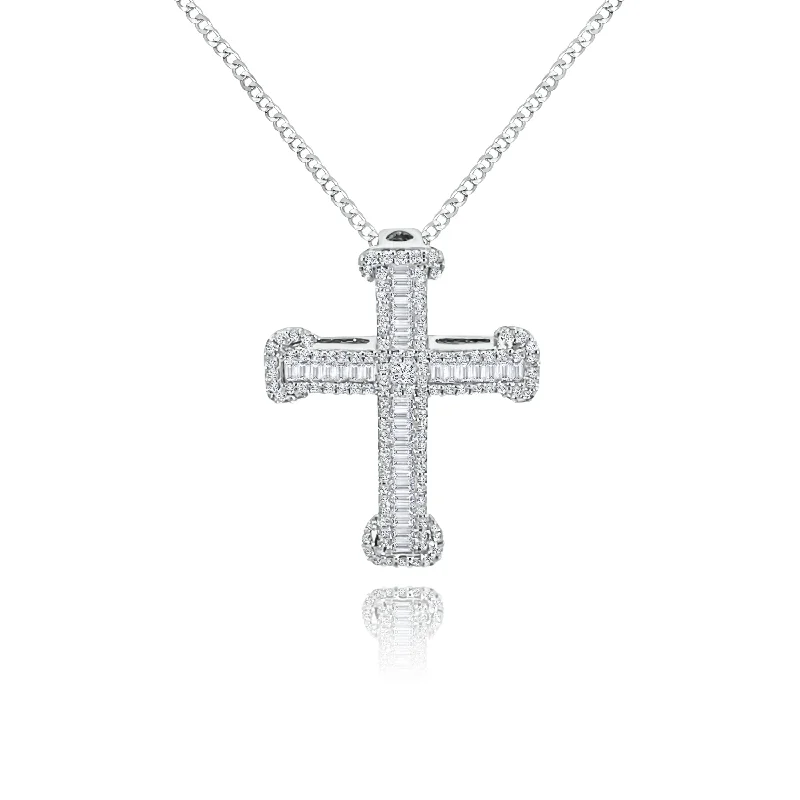Rose gold necklaces for modern trendsBaguette Diamonds & Brilliant cut Diamonds "Lucy" Cross Pendent Rose gold necklaces for modern trendsBaguette Diamonds & Brilliant cut Diamonds "Lucy" Cross Pendent