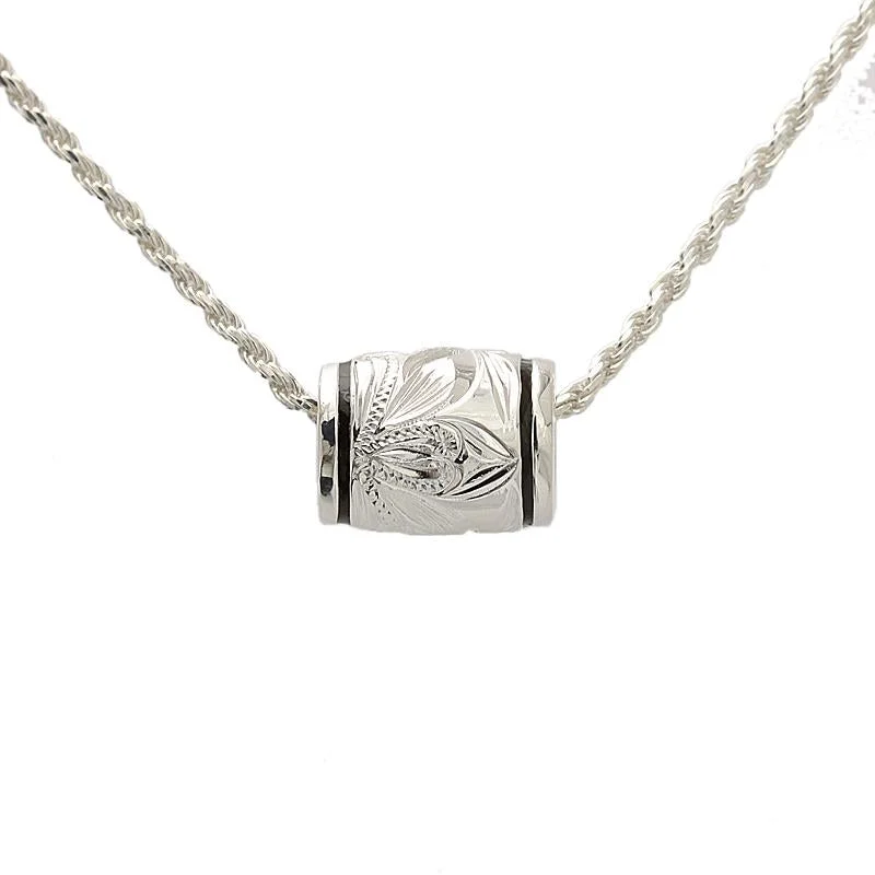 Gold-plated pendants for affordable luxurySterling Silver Hawaiian Scroll Barrel with Black Border Pendant (S/M) (Chain Sold Separately) Gold-plated pendants for affordable luxurySterling Silver Hawaiian Scroll Barrel with Black Border Pendant (S/M) (Chain Sold Separately)