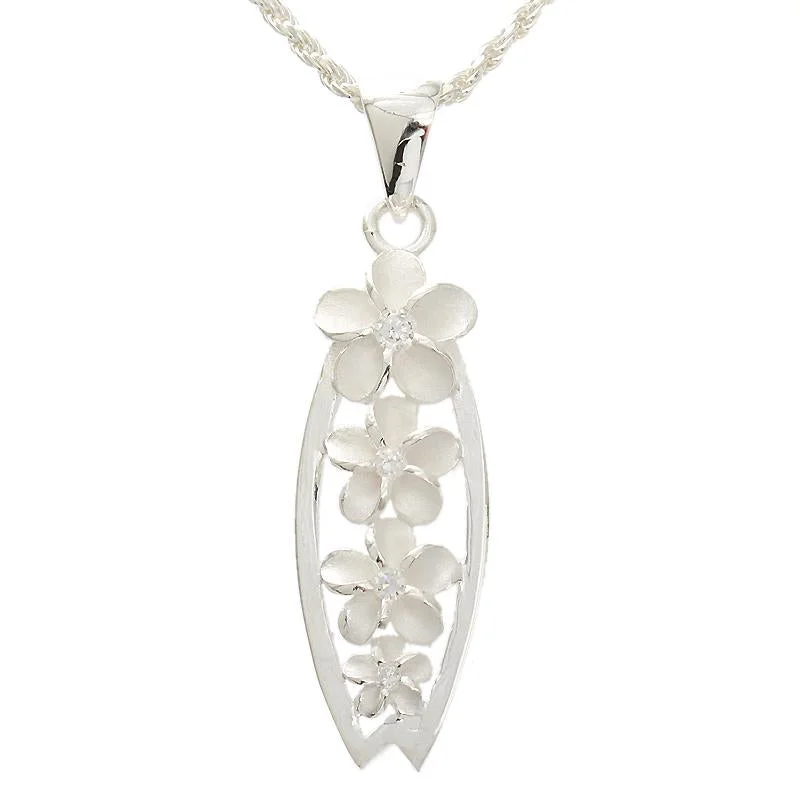 Affordable sterling silver necklaces for teensSterling Silver 4 Plumeria with CZ Surfboard Pendant (Chain Sold Separately) Affordable sterling silver necklaces for teensSterling Silver 4 Plumeria with CZ Surfboard Pendant (Chain Sold Separately)