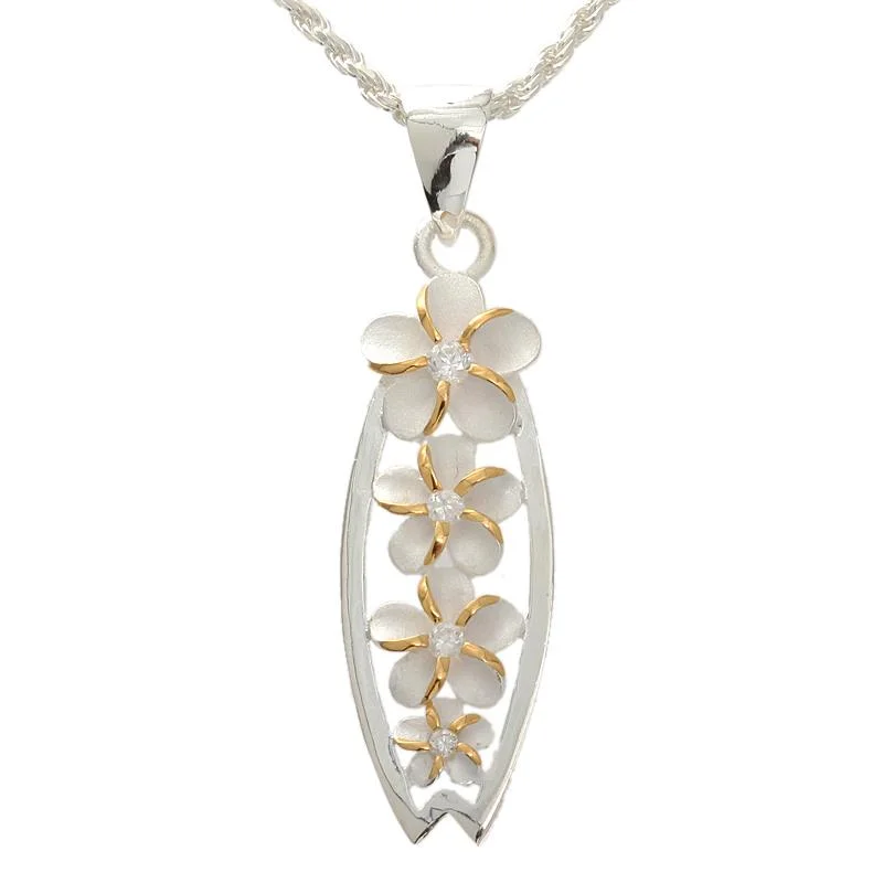 Infinity symbol necklaces for couplesSterling Silver Two Tone Yellow Gold Plated 4 Plumeria with CZ Surfboard Pendant (Chain Sold Separately) Infinity symbol necklaces for couplesSterling Silver Two Tone Yellow Gold Plated 4 Plumeria with CZ Surfboard Pendant (Chain Sold Separately)