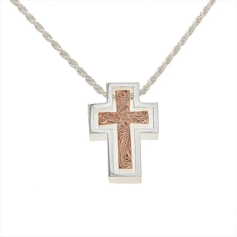 Religious cross pendants for faith-based jewelrySterling Silver Two-Tone Pink Gold Plated 2 in 1 Cross Pendant (Chain Sold Separately) Religious cross pendants for faith-based jewelrySterling Silver Two-Tone Pink Gold Plated 2 in 1 Cross Pendant (Chain Sold Separately)
