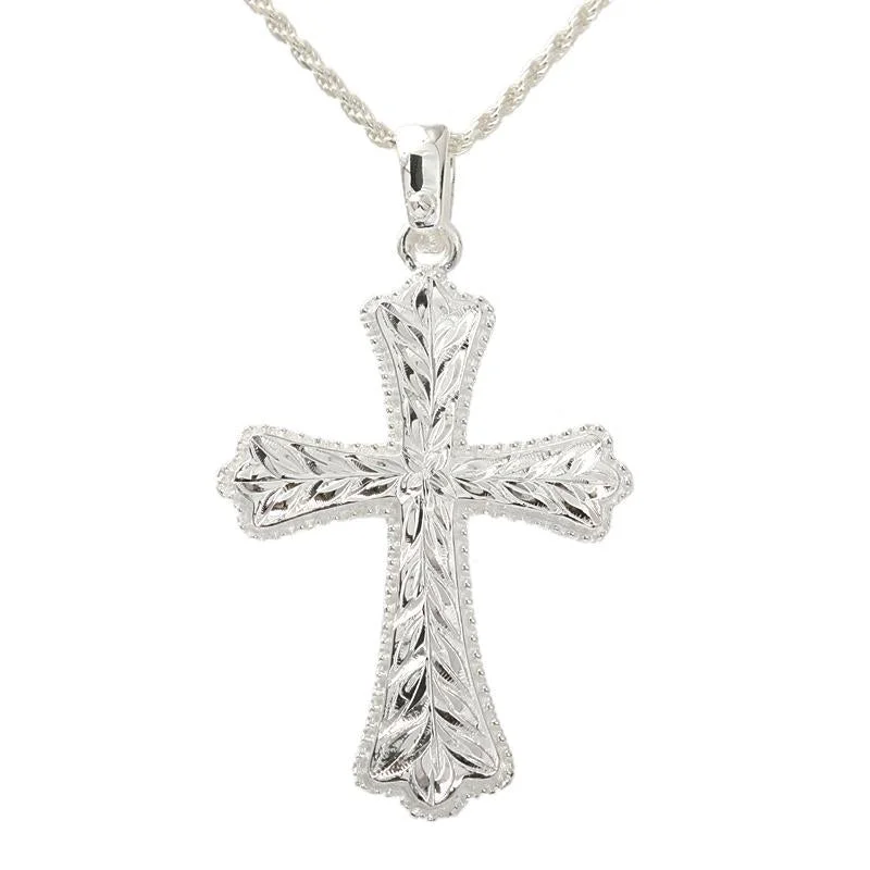 Cross pendant necklaces for religious giftsSterling Silver Cross with Maile Leaf Engraved Pendant (Chain Sold Separately) Cross pendant necklaces for religious giftsSterling Silver Cross with Maile Leaf Engraved Pendant (Chain Sold Separately)