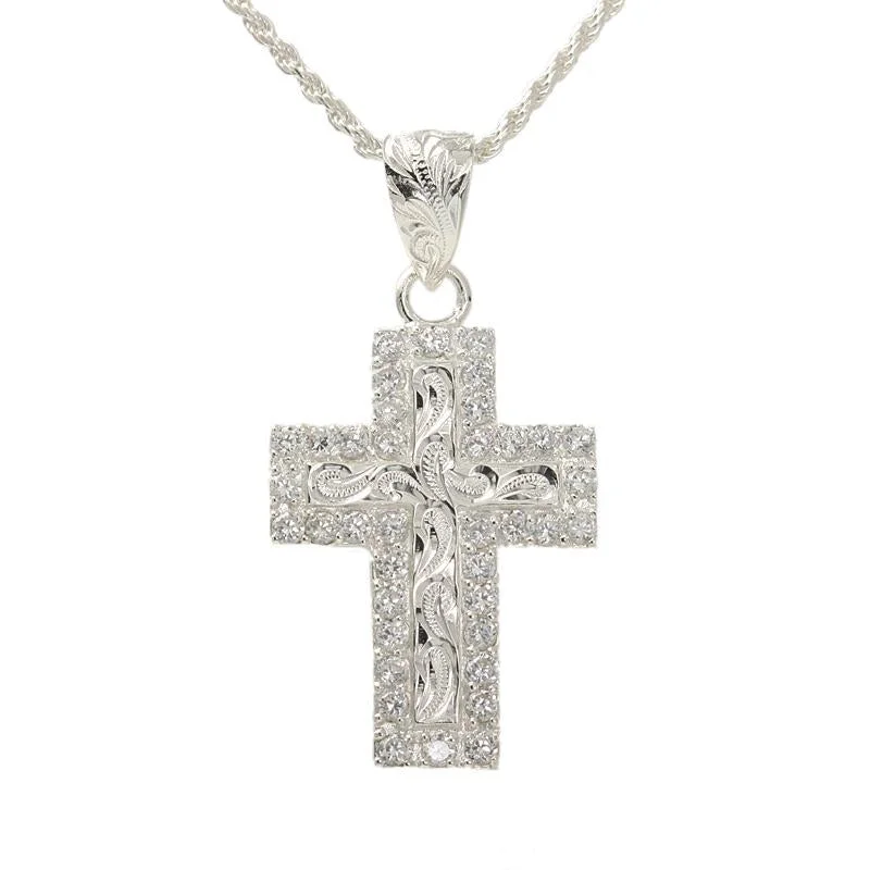 Zodiac sign pendants for astrology loversSterling Silver Hawaiian Scroll with CZ Border Cross Pendant (Chain Sold Separately) Zodiac sign pendants for astrology loversSterling Silver Hawaiian Scroll with CZ Border Cross Pendant (Chain Sold Separately)