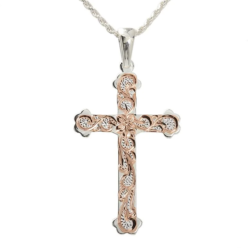 Minimalist geometric pendants for everyday wearSterling Silver Two Tone Pink Gold Plated Hawaiian Scroll Cross Pendant (Chain Sold Separately) Minimalist geometric pendants for everyday wearSterling Silver Two Tone Pink Gold Plated Hawaiian Scroll Cross Pendant (Chain Sold Separately)