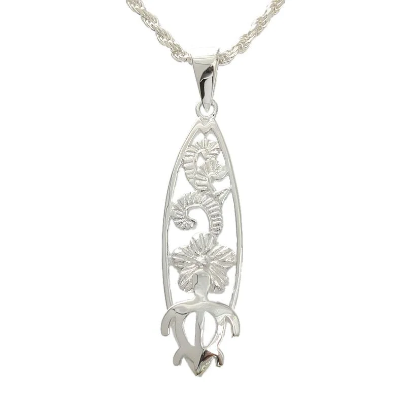 Personalized name necklaces for womenSterling Silver Hawaiian Scroll and Honu (Hawaiian Turtle) Surfboard Pendant (Chain Sold Separately) Personalized name necklaces for womenSterling Silver Hawaiian Scroll and Honu (Hawaiian Turtle) Surfboard Pendant (Chain Sold Separately)