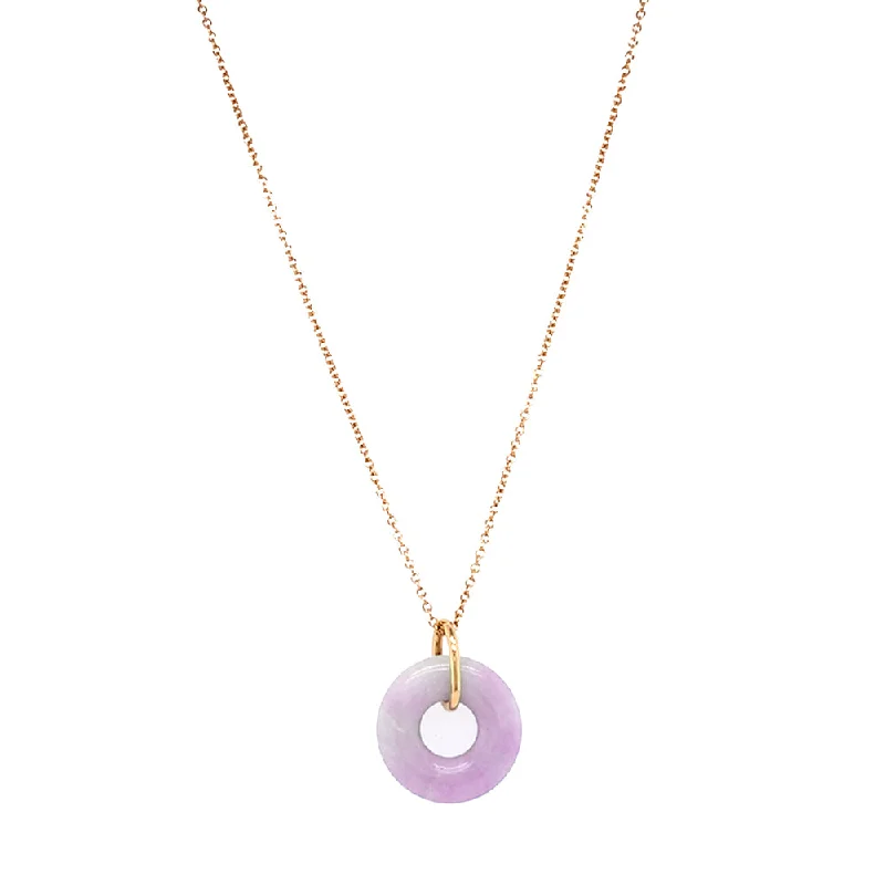 Custom engraved pendants for special occasionsLavender Jadeite & Yellow Gold Circle Pendant - "Bellflower" Custom engraved pendants for special occasionsLavender Jadeite & Yellow Gold Circle Pendant - "Bellflower"