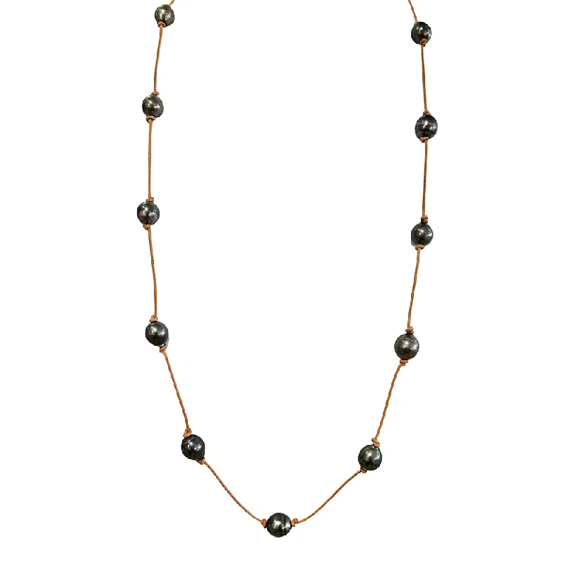 Adjustable length necklaces for versatilityTahitian Pearl & Leather Necklace - "Peacock" Adjustable length necklaces for versatilityTahitian Pearl & Leather Necklace - "Peacock"
