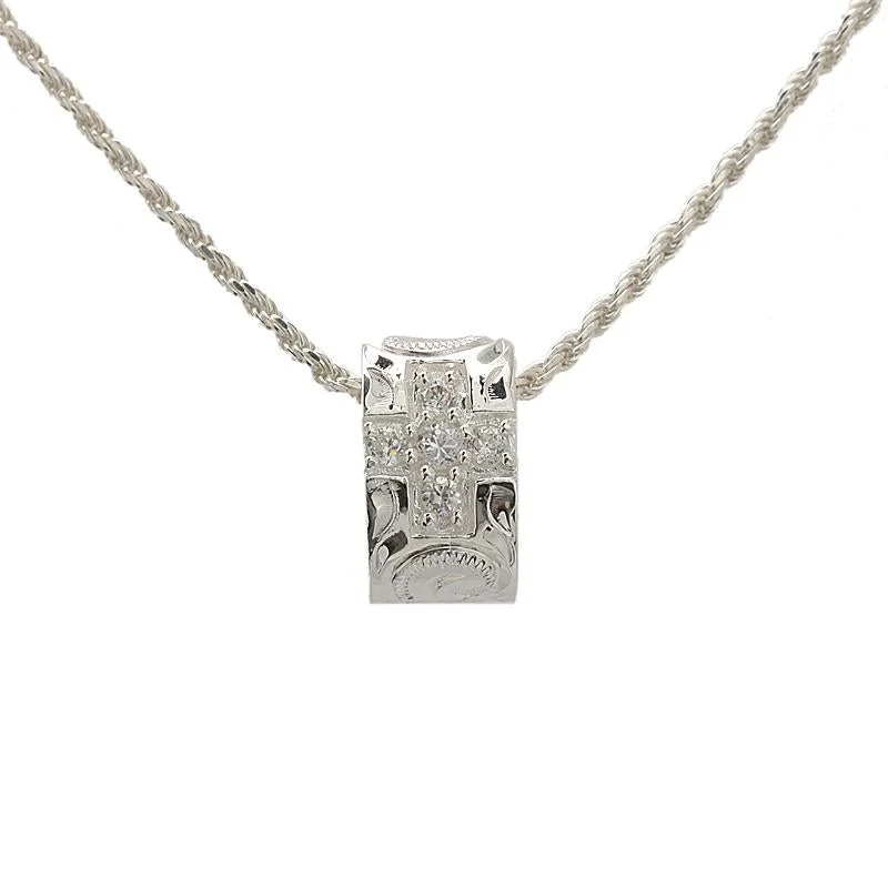 Chunky chain necklaces for bold looksSterling Silver Hawaiian Scroll with CZ Cross Oval Barrel Pendant (Chain Sold Separately) Chunky chain necklaces for bold looksSterling Silver Hawaiian Scroll with CZ Cross Oval Barrel Pendant (Chain Sold Separately)