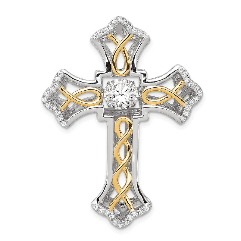 Diamond-studded pendants for anniversariesPlatinum & Gold Tone Sterling Silver & CZ Cross Pendant, 32 x 42mm Diamond-studded pendants for anniversariesPlatinum & Gold Tone Sterling Silver & CZ Cross Pendant, 32 x 42mm