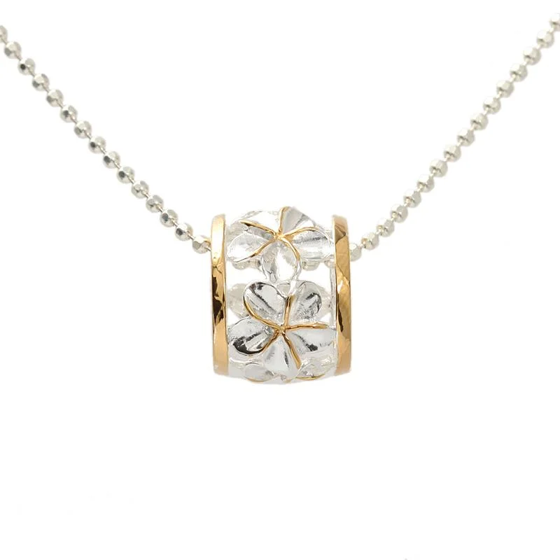 Crystal healing pendants for wellness enthusiastsSterling Silver Two Tone Yellow Gold Plated Plumeria Barrel Pendant (Chain Sold Separately) Crystal healing pendants for wellness enthusiastsSterling Silver Two Tone Yellow Gold Plated Plumeria Barrel Pendant (Chain Sold Separately)