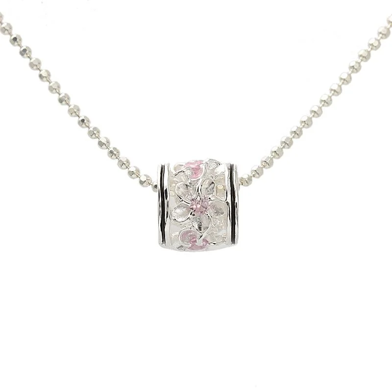 Custom engraved pendants for special occasionsSterling Silver Plumeria with Pink CZ Black Border Barrel Pendant (Chain Sold Separately) Custom engraved pendants for special occasionsSterling Silver Plumeria with Pink CZ Black Border Barrel Pendant (Chain Sold Separately)