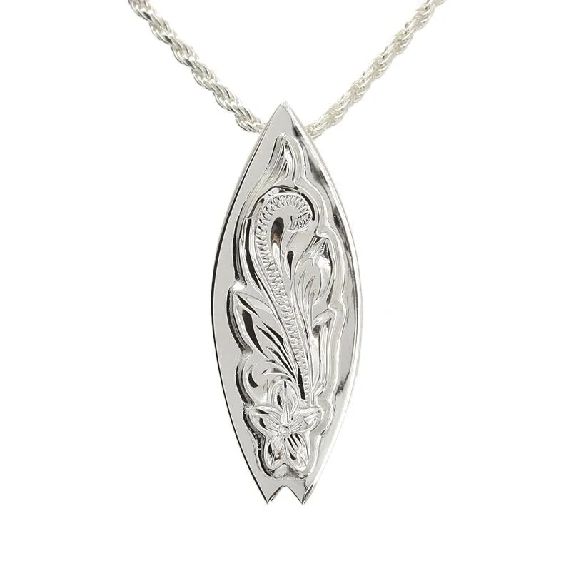Layered chain necklaces for everyday wearSterling Silver Raised Hawaiian Scroll Surfboard Pendant (Chain Sold Separately) Layered chain necklaces for everyday wearSterling Silver Raised Hawaiian Scroll Surfboard Pendant (Chain Sold Separately)
