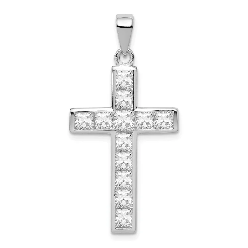 Initial letter pendants for personalized necklacesRhodium-Plated Sterling Silver Princess Cut CZ Cross Pendant, 17x36mm Initial letter pendants for personalized necklacesRhodium-Plated Sterling Silver Princess Cut CZ Cross Pendant, 17x36mm