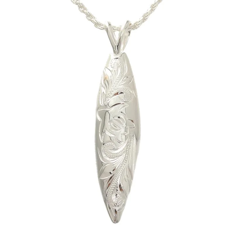 Initial letter pendants for personalized necklacesSterling Silver Hawaiian Scroll Surfboard Oval Pendant (Chain Sold Separately) Initial letter pendants for personalized necklacesSterling Silver Hawaiian Scroll Surfboard Oval Pendant (Chain Sold Separately)