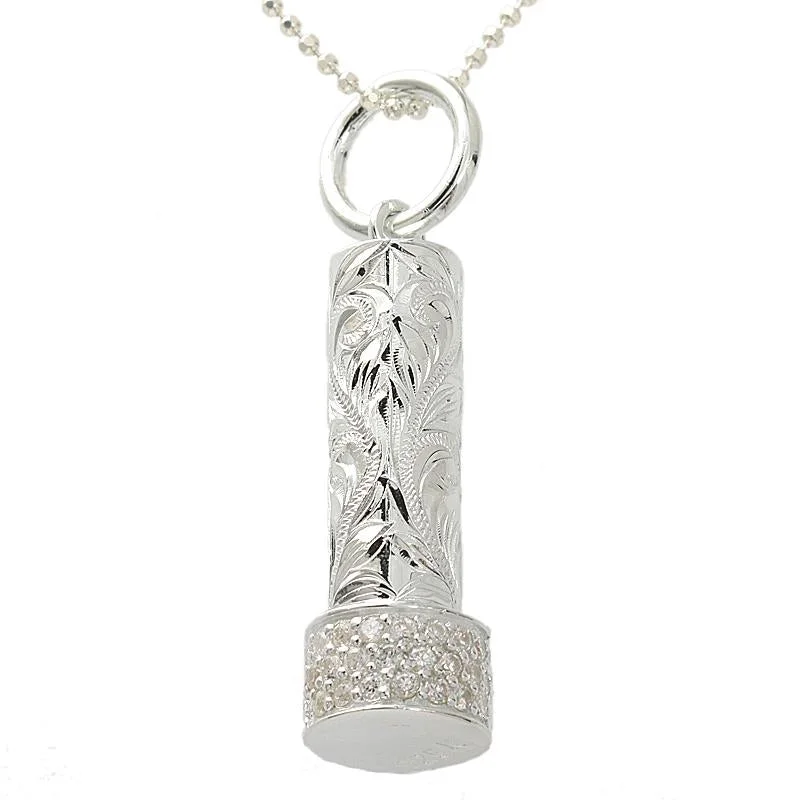 Initial letter necklaces for personalized styleSterling Silver Hawaiian Scroll with CZ Band Tube Pendant (Chain Sold Separately) Initial letter necklaces for personalized styleSterling Silver Hawaiian Scroll with CZ Band Tube Pendant (Chain Sold Separately)