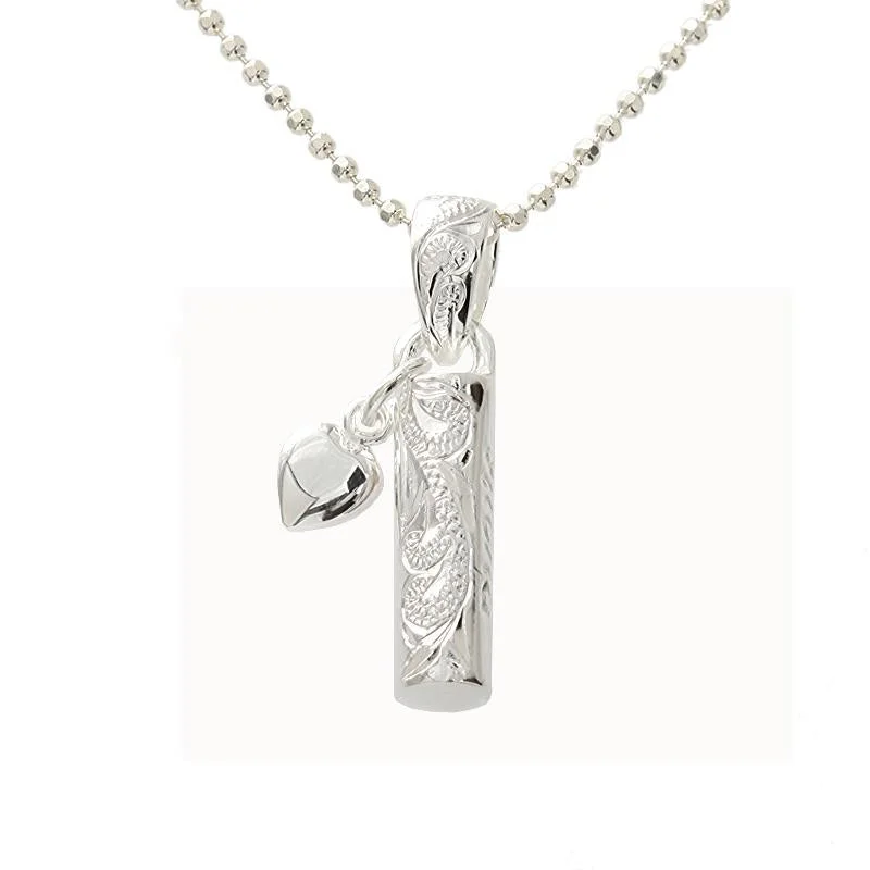 Initial letter pendants for personalized necklacesSterling Silver Hawaiian Scroll Tube with Heart Pendant (Chain Sold Separately) Initial letter pendants for personalized necklacesSterling Silver Hawaiian Scroll Tube with Heart Pendant (Chain Sold Separately)