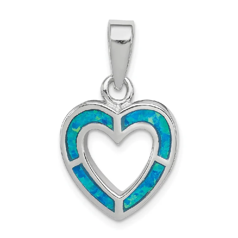 Diamond-cut chain necklaces for eleganceSterling Silver and Created Blue Opal Open Inlay Heart Pendant, 15mm Diamond-cut chain necklaces for eleganceSterling Silver and Created Blue Opal Open Inlay Heart Pendant, 15mm
