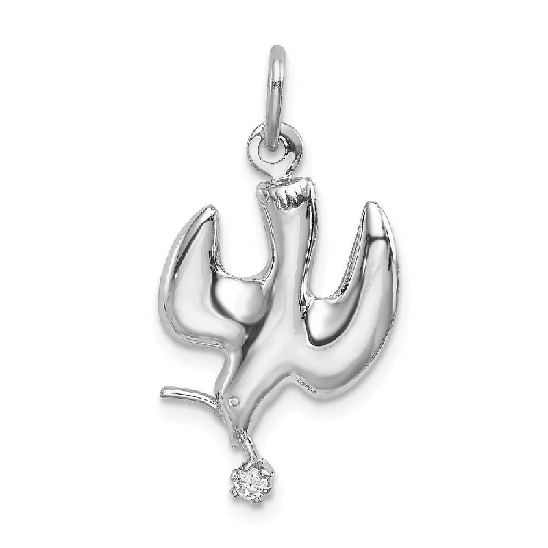 Custom photo necklaces for giftsSterling Silver and Cubic Zirconia Polished Dove with Branch Pendant Custom photo necklaces for giftsSterling Silver and Cubic Zirconia Polished Dove with Branch Pendant