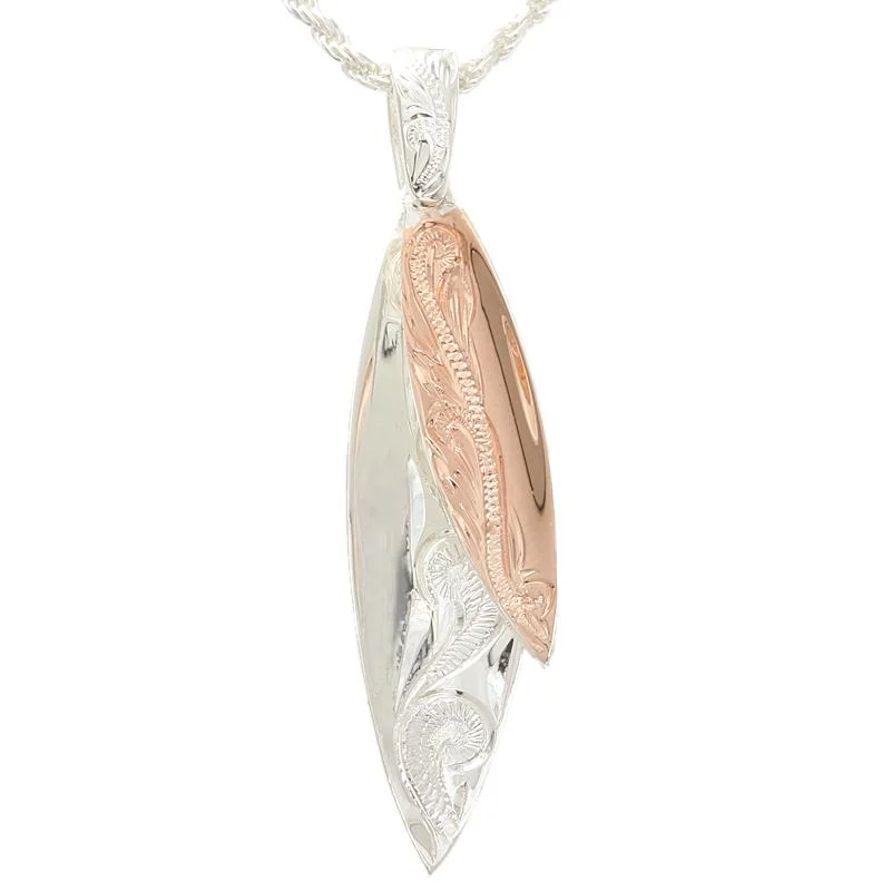 Vintage-inspired locket necklaces for herSterling Silver Two Tone Pink Gold Plated Hawaiian Scroll Double Surfboard Pendant (Chain Sold Separately) Vintage-inspired locket necklaces for herSterling Silver Two Tone Pink Gold Plated Hawaiian Scroll Double Surfboard Pendant (Chain Sold Separately)