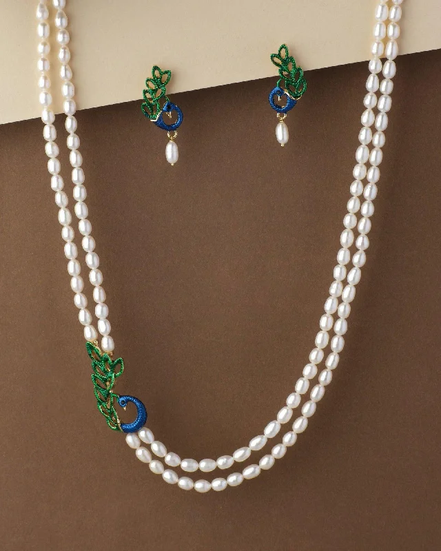 chain necklaces for plus sizeTrendy Peacock Real Pearl Necklace Set